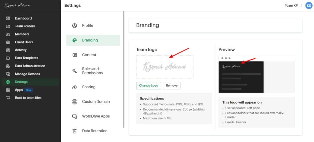 Zoho WorkDrive Review - Better Than Google Drive? 20 Zoho WorkDrive - branding