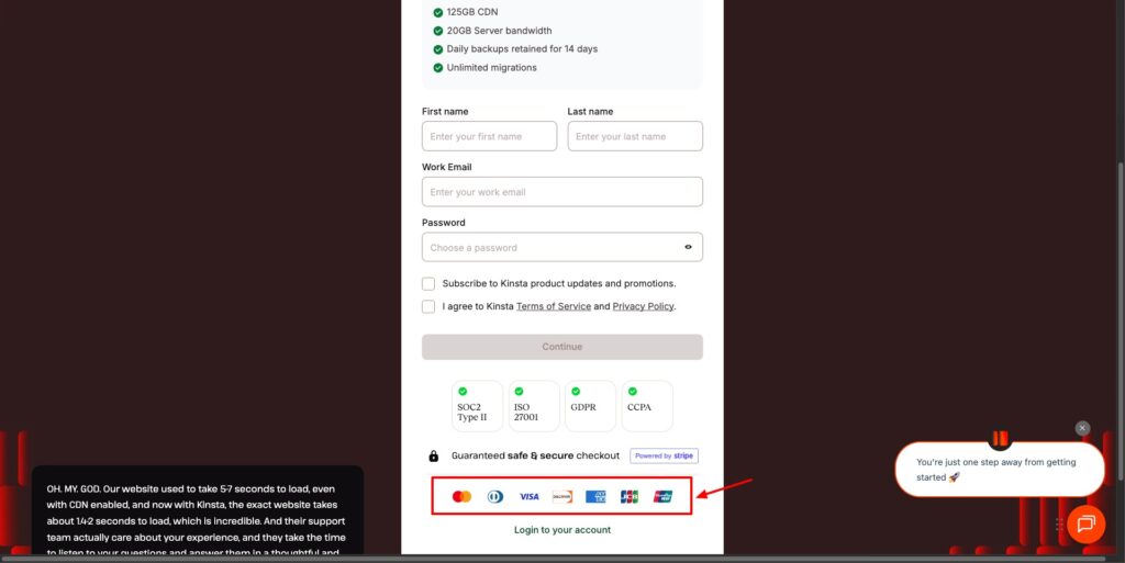 Kinsta payment methods