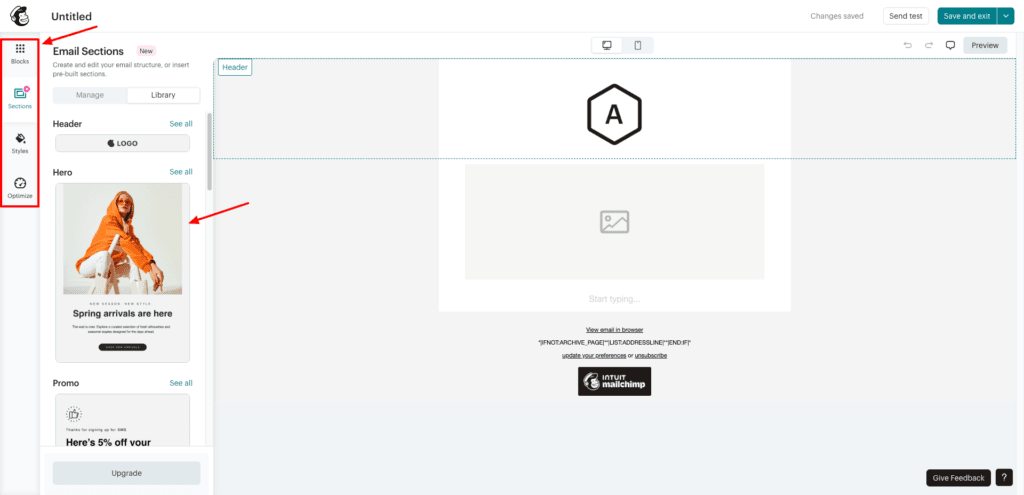 Mailchimp - Email sections
