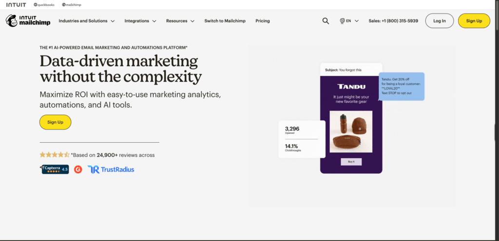 Mailchimp homepage
