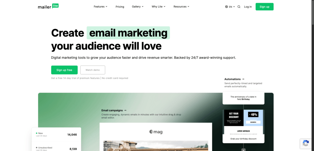MailerLite homepage

