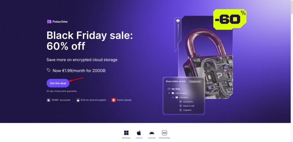 Proton Drive Black Friday Deal 2025 (60% OFF for 12 months) 1 Proton drive - deal page