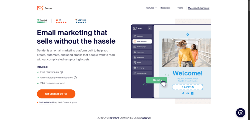 Sender homepage
