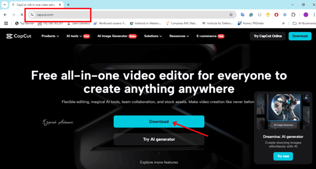 How To Use CapCut in India (2026) 7 1 Visit Capcut website