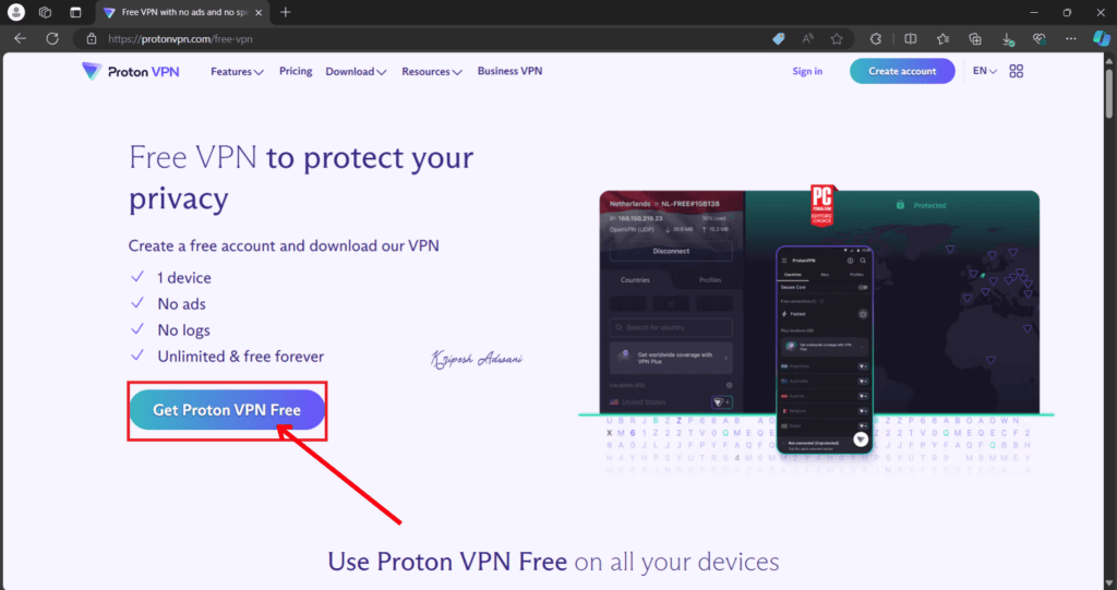 How To Use CapCut in India (2026) 2 2 Click on Proton VPN Free