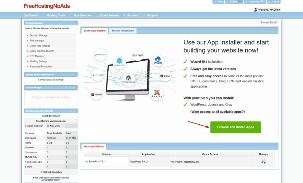 FreeHostingNoAds - Apps installer