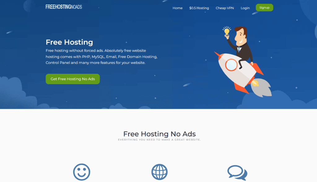 FreeHostingNoAds homepage