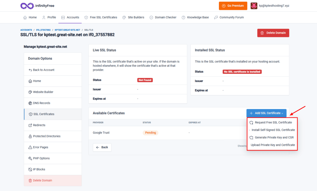InfinityFree - SSL certificate