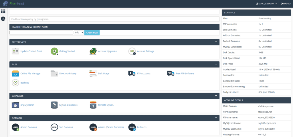 Pro Free Host - control panel