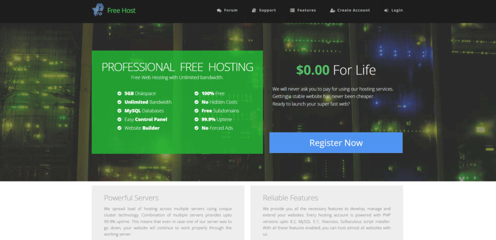 Pro Free Host homepage