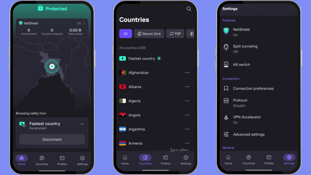 Proton VPN Android user interface
