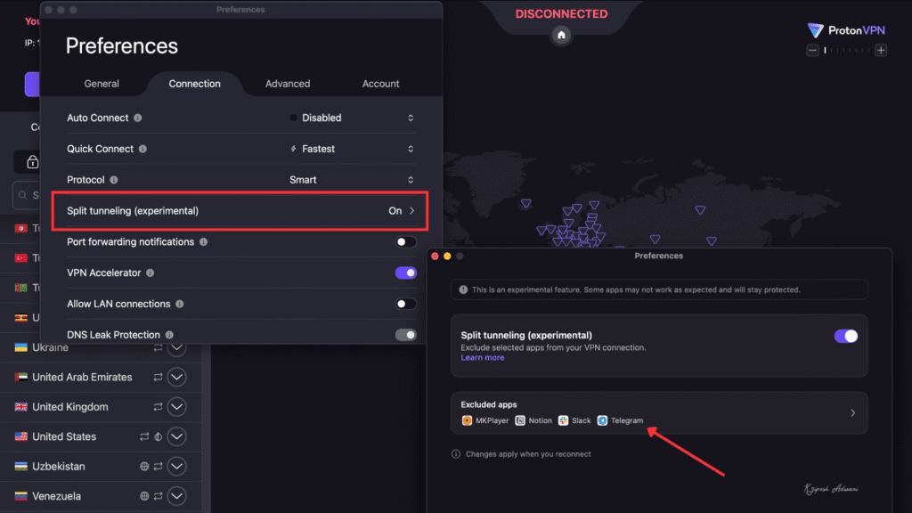 Proton VPN Split tunneling on macOS