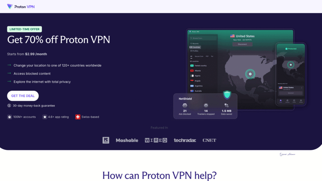 Proton VPN homepage
