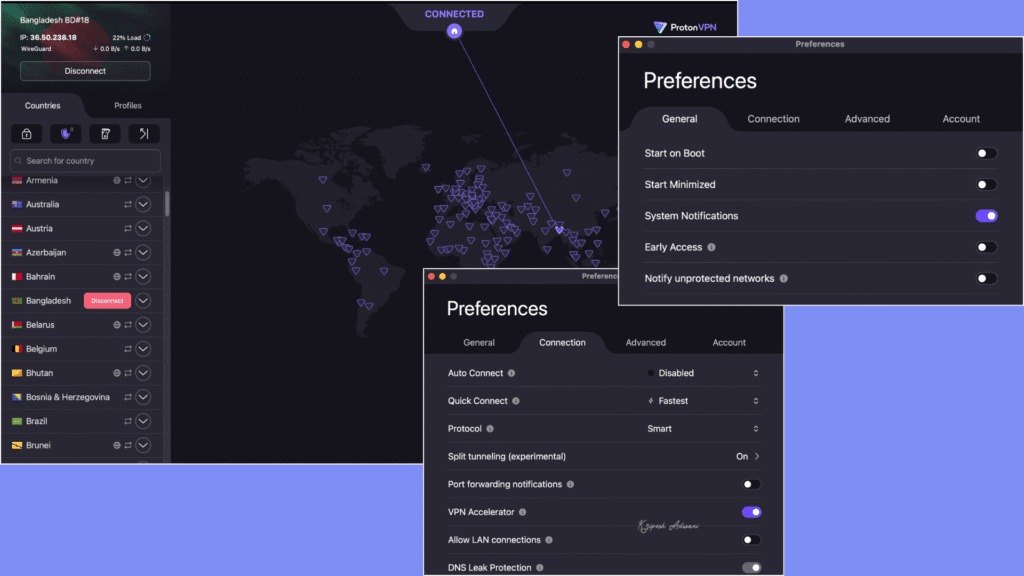 Proton VPN macOS user interface
