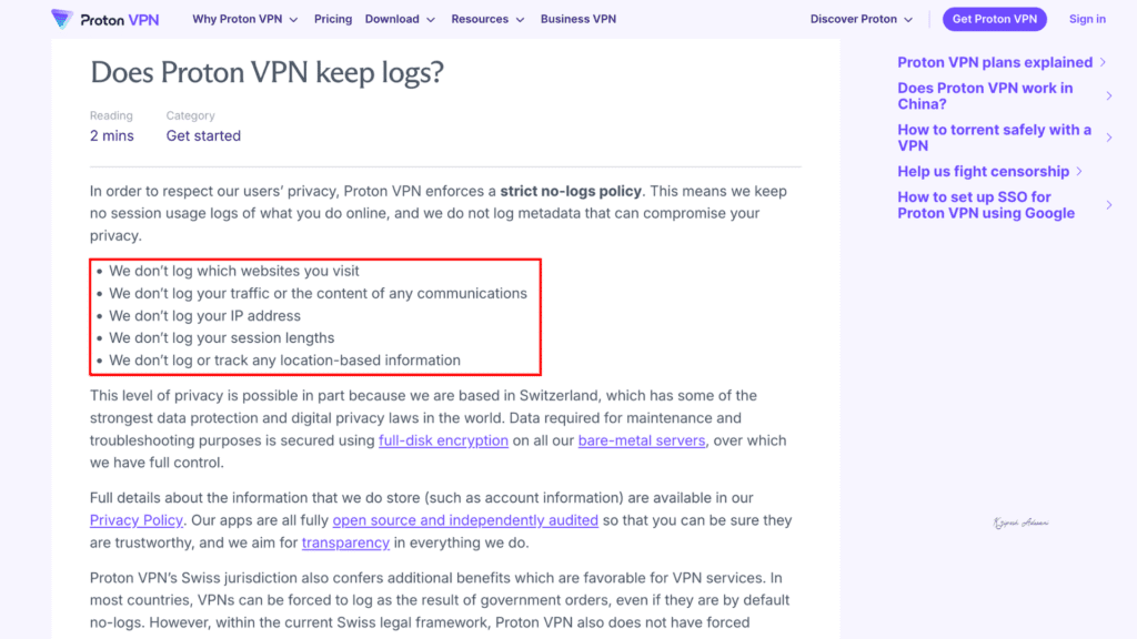 Proton VPN no-log statement
