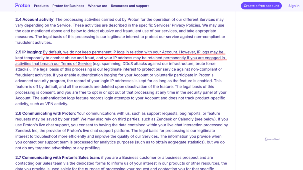 Proton present IP logging policy
