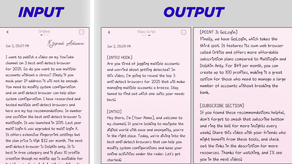 Voice to Long Video Scripts Output