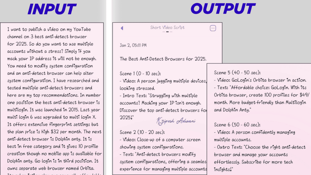 Voice to Short Video Scripts Output