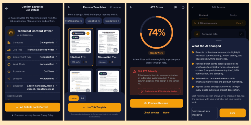 AI ATS Resume Builder - Resume Features
