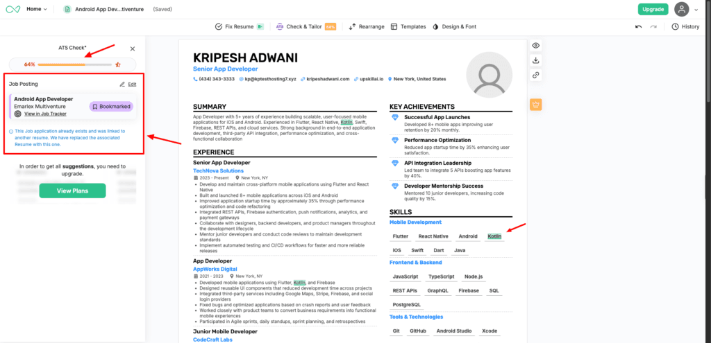 Enhancv - Check and Tailor to job description
