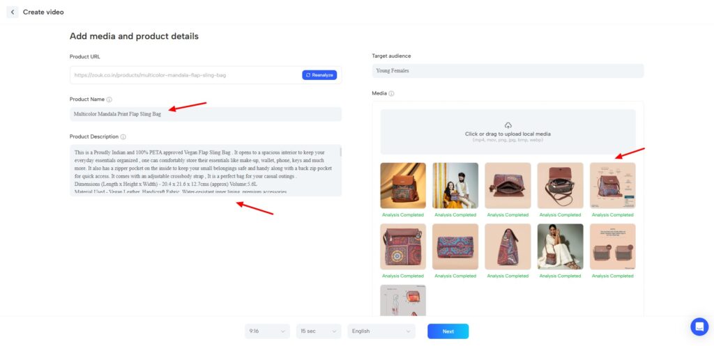 JoggAI - video ad generation settings