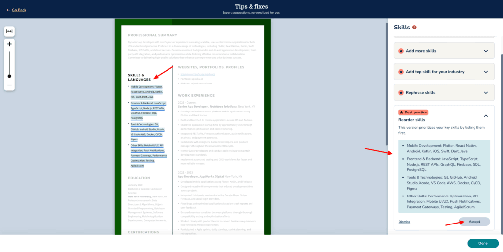 My Perfect Resume - Tips and Fixes
