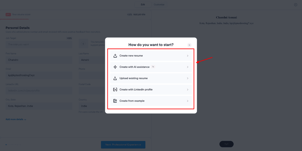 Resume.io - creating resume
