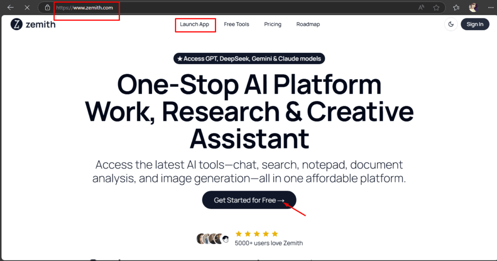 Zemith AI Review (2026) - King Of AIO AI Tools? 2 Step 1 Visit the Official Website