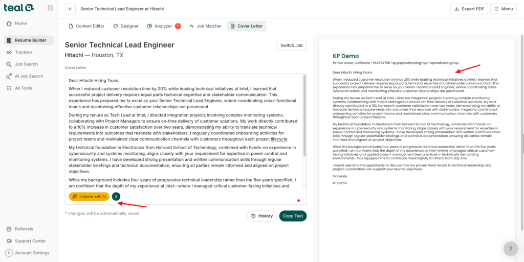 Teal AI Cover Letter