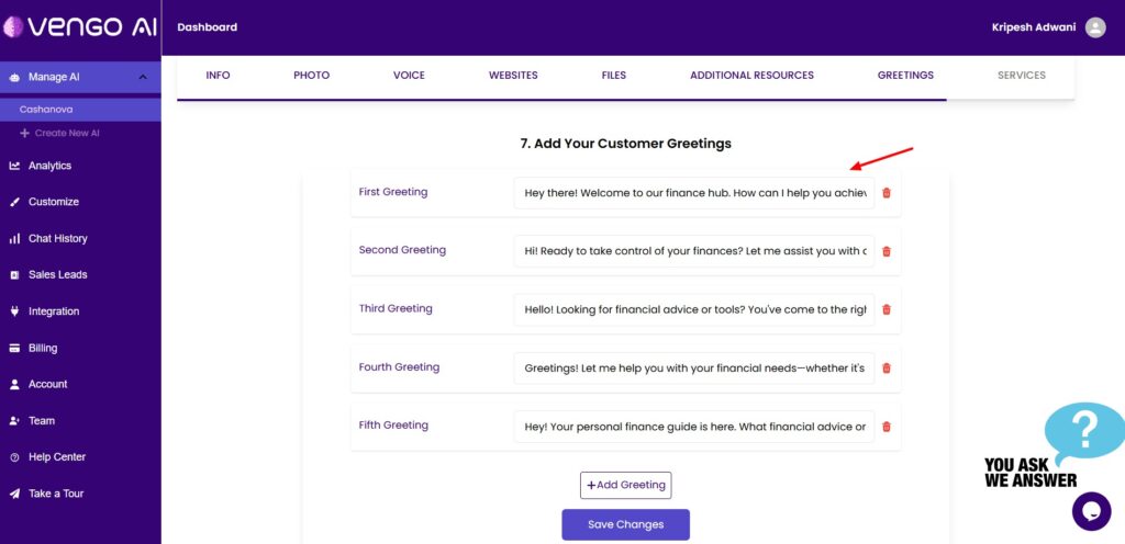 Vengo AI Review (2026) - Build AI Sales Agent For Cheap 14 Vengo AI - customer greetings