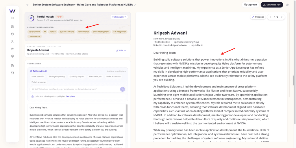 Wobo - AI cover letter
