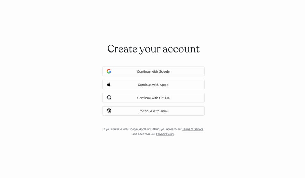 Creating account on WordPress