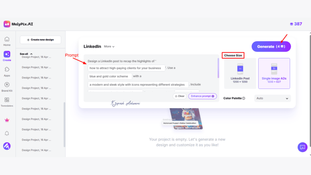 Molypix AI Review (2026) - Best AI Design Tool? 13 LinkedIn Post Interface 1