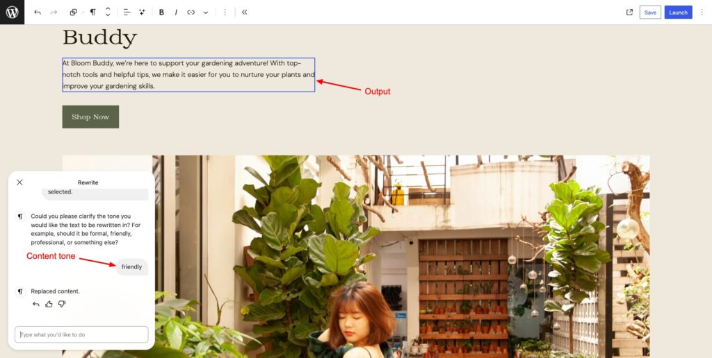 WordPress AI Website Builder - Content Editing