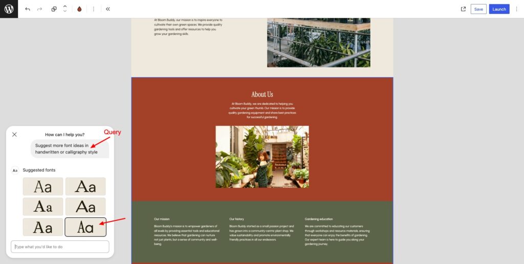 WordPress AI Website Builder - Font enhancements