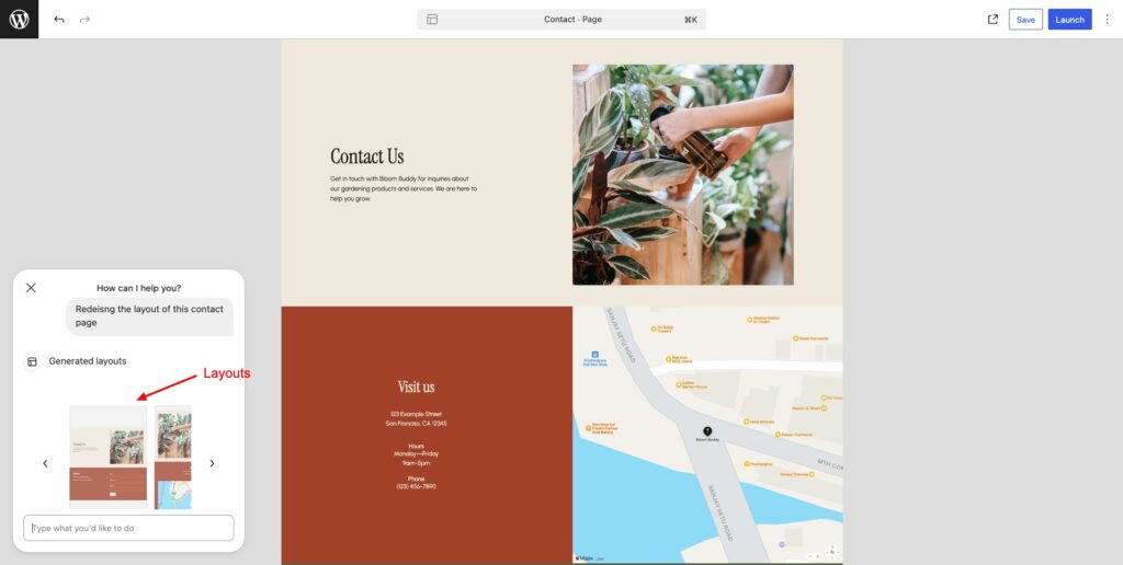 WordPress AI website builder - Layout ideas