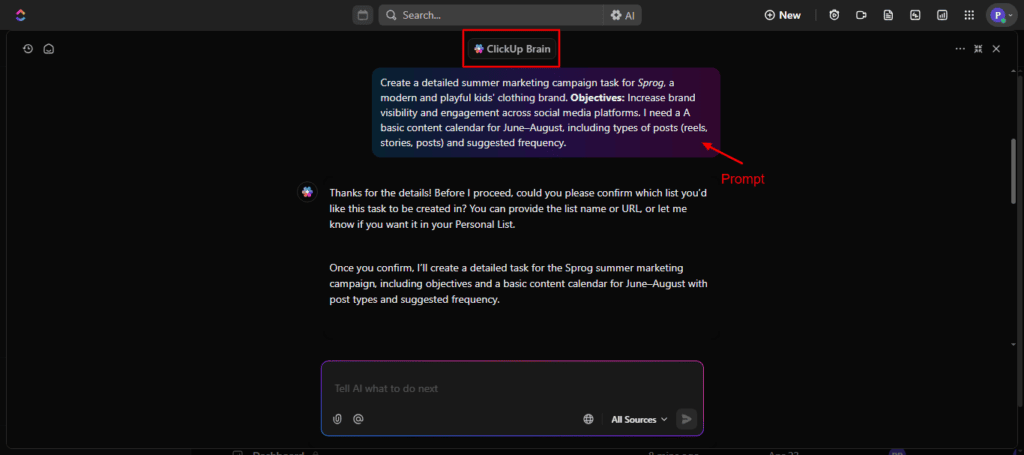 ClickUp Brain Input