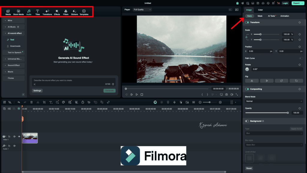 Filmora desktop interface