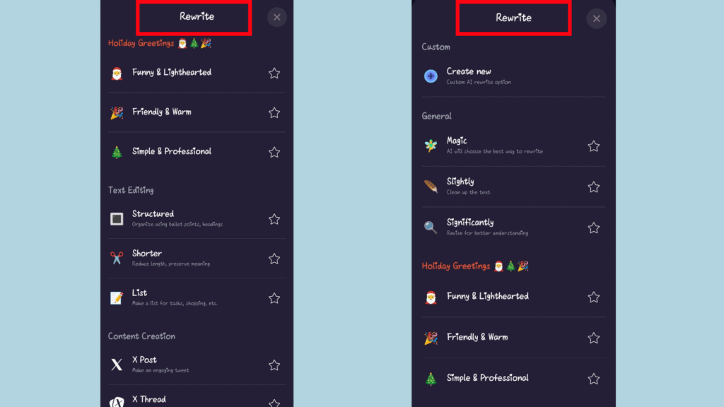 Letterly Rewrite Options