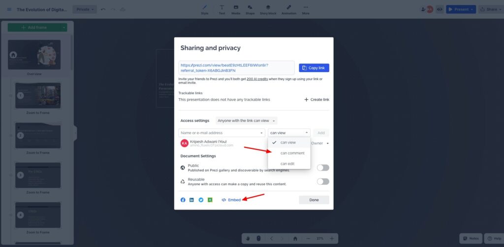 Prezi Review (2026) - Is This AI Presentation Tool Better Than PowerPoint? 15 Prezi - sharing options