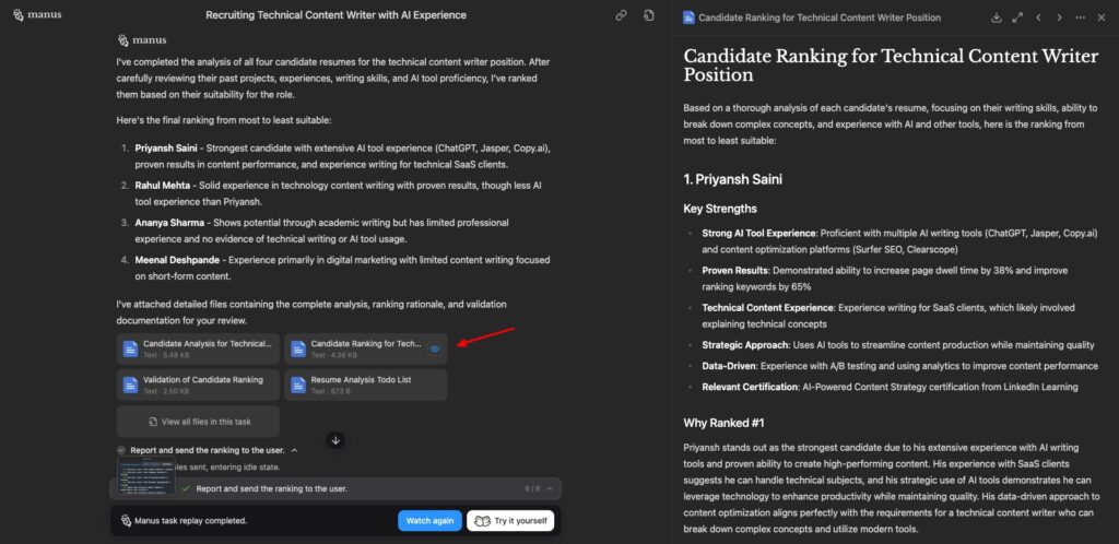 Manus AI - Resume Shortlisting