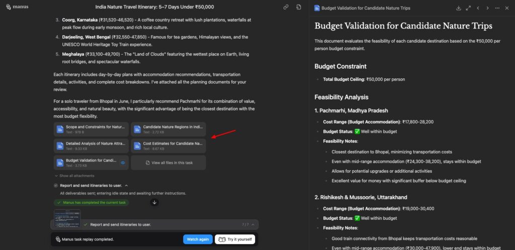 Manus AI - Travel planning