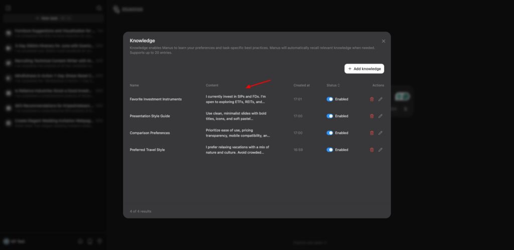 Manus AI - custom knowledge