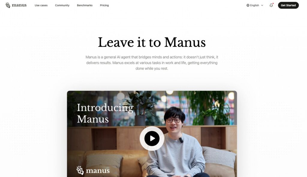 Manus AI homepage