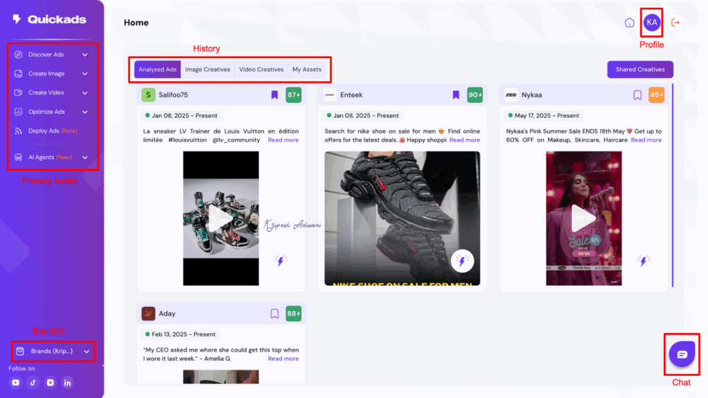 QuickAds User Interface