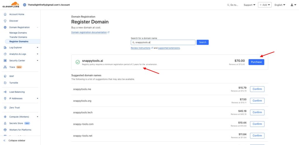 7 Best Places to Buy .AI Domains (2026): AI Domain Guide + Hidden Costs to Avoid 3 Buying an AI domain from Cloudflare