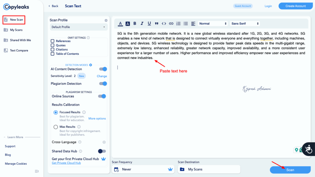 9 Best Free Plagiarism Checker Tools for 2026 (Students & Writers) 1 Copyleaks UI