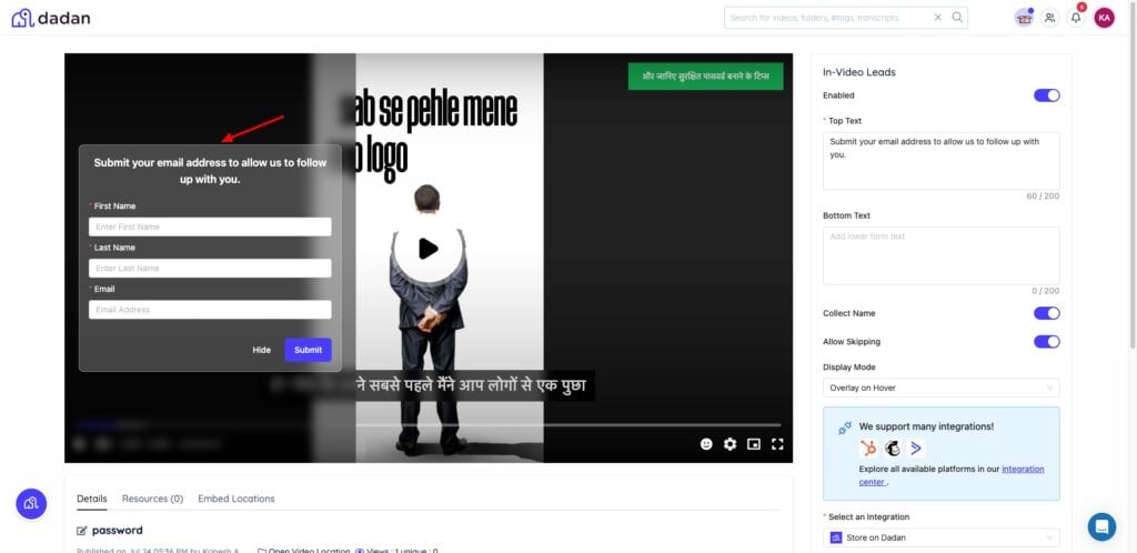 Dadan - In Video leads