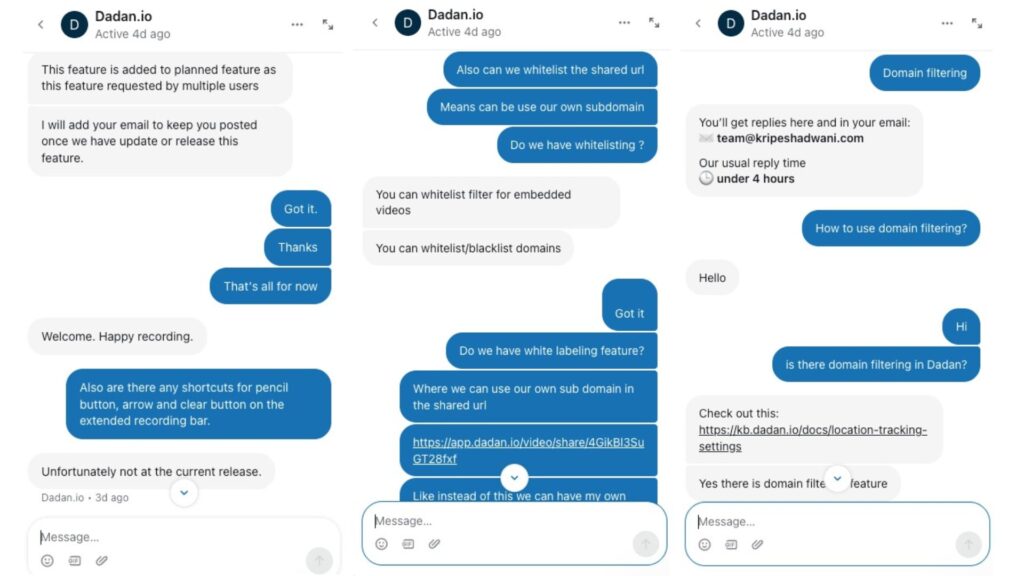 Dadan - live chat support