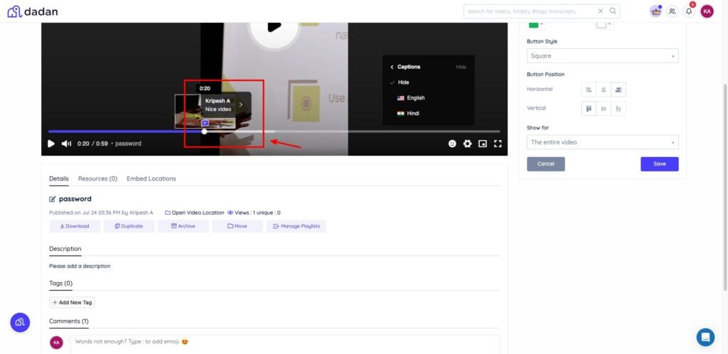 Dadan - time stamped comments
